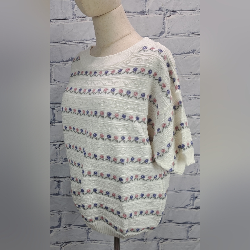 NWT Jordano Women's Sweater Cottagecore Floral Crewneck S/S Knit Oversized Large - Picture 10 of 13